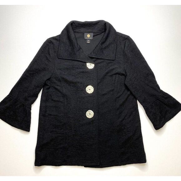 JM Collection Blazer Jacket Small Black Women's Bell-Sleeve Oversized-Button NEW - Picture 3 of 9